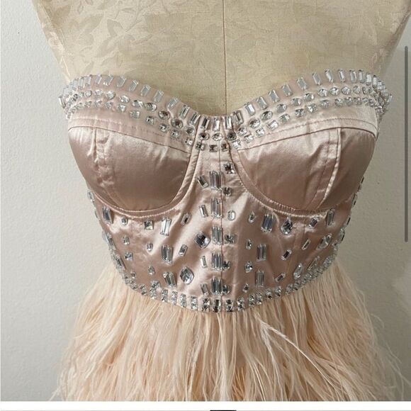 Lipsy Strapless Feather Rhinestone Mini Dress XS Pink Party ⭐️ Bachelorette NYE - Picture 4 of 6